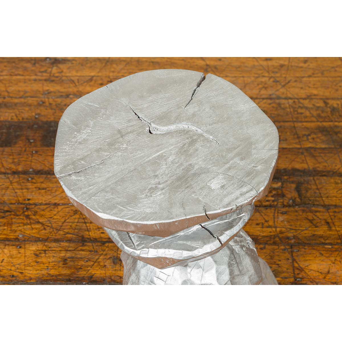Contemporary Indonesian Silver-Colored Pedestal with Hourglass-Inspired Shape-8. Asian & Chinese Furniture, Art, Antiques, Vintage Home Décor for sale at FEA Home