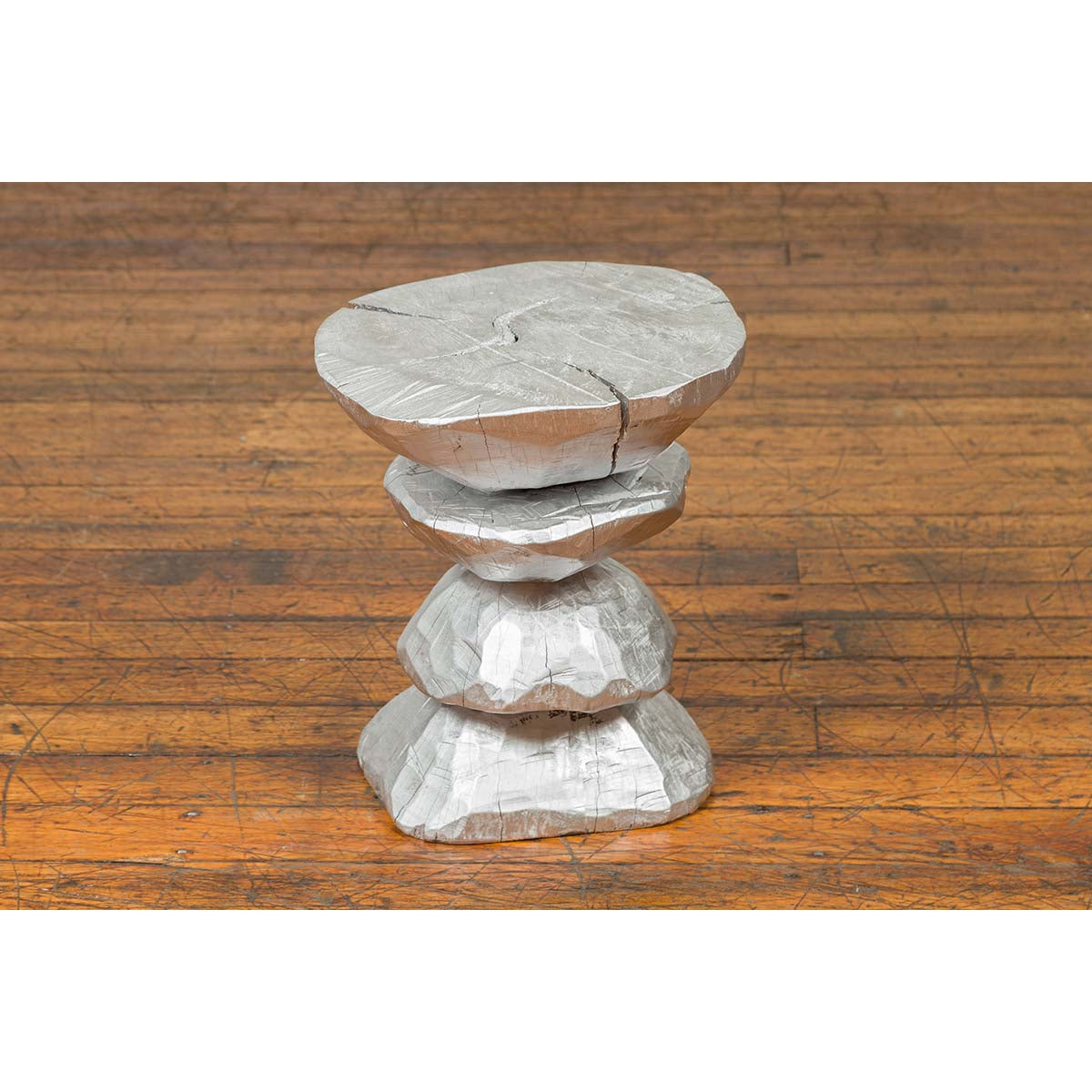 Contemporary Indonesian Silver-Colored Pedestal with Hourglass-Inspired Shape-5. Asian & Chinese Furniture, Art, Antiques, Vintage Home Décor for sale at FEA Home