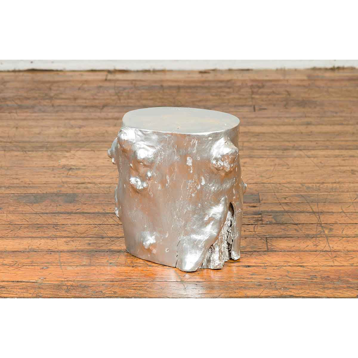 Contemporary Indonesian Silver-Colored Tree Stump Pedestal-7. Asian & Chinese Furniture, Art, Antiques, Vintage Home Décor for sale at FEA Home