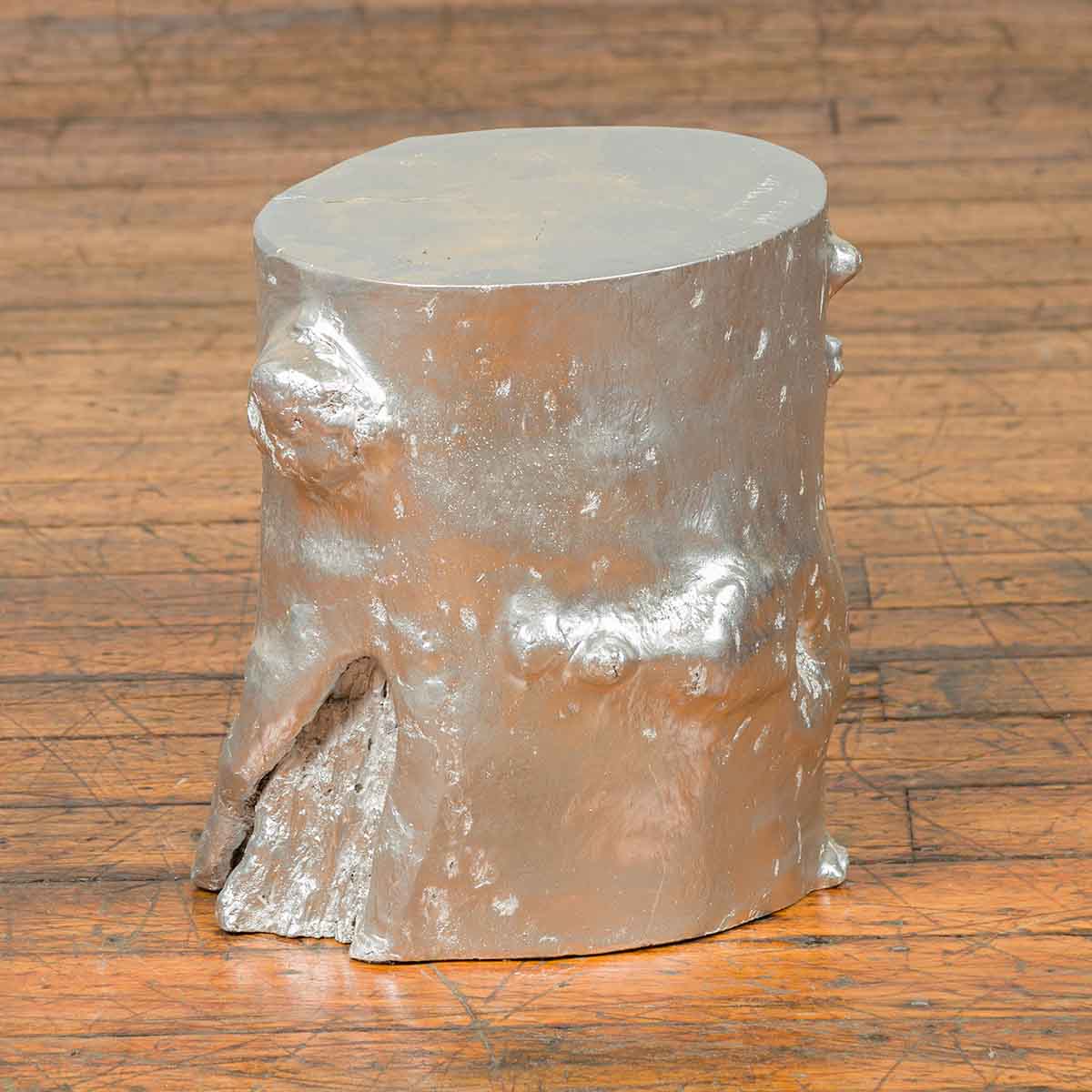 Contemporary Indonesian Silver-Colored Tree Stump Pedestal-2. Asian & Chinese Furniture, Art, Antiques, Vintage Home Décor for sale at FEA Home