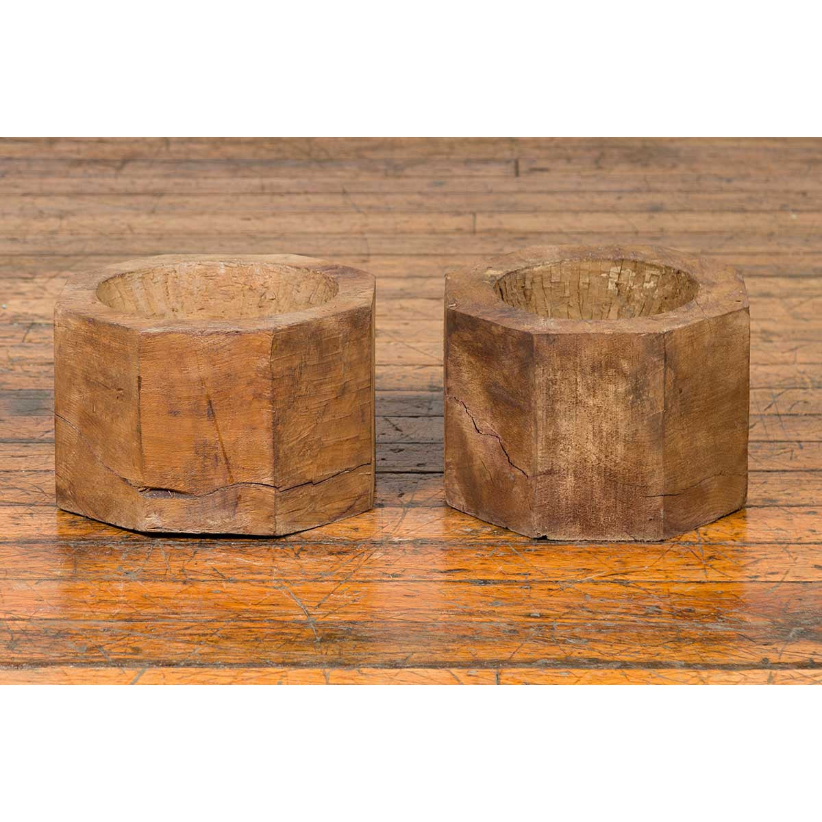 Antique Indonesian Rustic Octagonal Wooden Planters Made from Tree Trunks-3. Asian & Chinese Furniture, Art, Antiques, Vintage Home Décor for sale at FEA Home