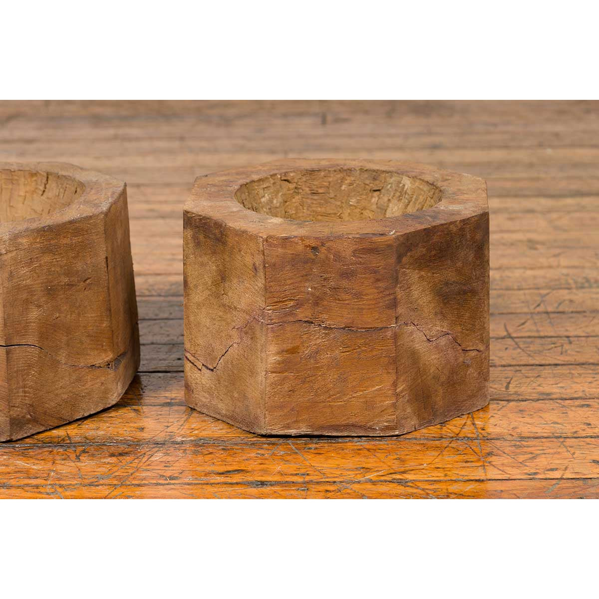 Antique Indonesian Rustic Octagonal Wooden Planters Made from Tree Trunks-8. Asian & Chinese Furniture, Art, Antiques, Vintage Home Décor for sale at FEA Home
