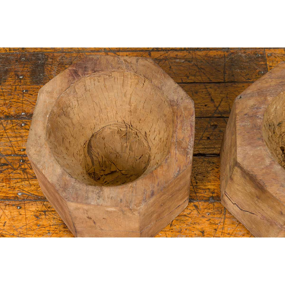 Antique Indonesian Rustic Octagonal Wooden Planters Made from Tree Trunks-9. Asian & Chinese Furniture, Art, Antiques, Vintage Home Décor for sale at FEA Home
