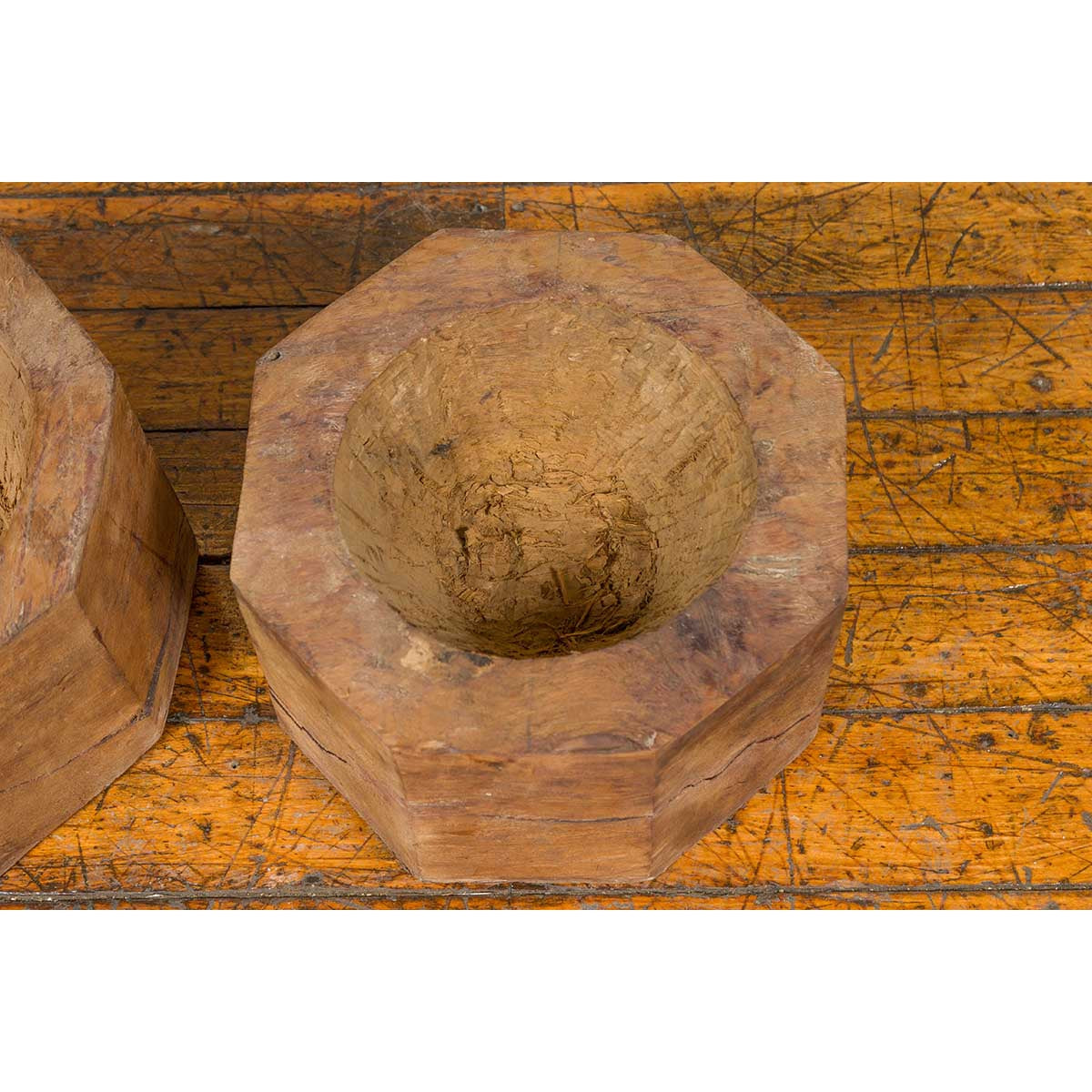 Antique Indonesian Rustic Octagonal Wooden Planters Made from Tree Trunks-10. Asian & Chinese Furniture, Art, Antiques, Vintage Home Décor for sale at FEA Home