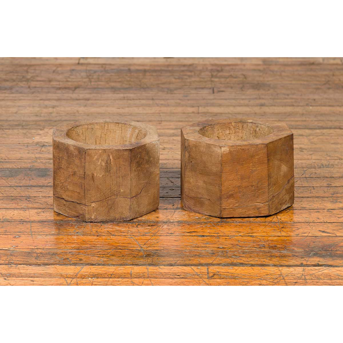Antique Indonesian Rustic Octagonal Wooden Planters Made from Tree Trunks-2. Asian & Chinese Furniture, Art, Antiques, Vintage Home Décor for sale at FEA Home