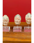 Set of Five Chinese Han Dynasty Terracotta Heads with Original Paint on Lucite-6. Asian & Chinese Furniture, Art, Antiques, Vintage Home Décor for sale at FEA Home
