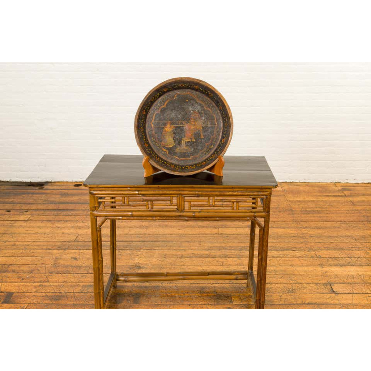 Antique Indian Market Tray with Mughal Inspired Hand Painted Décor-4. Asian & Chinese Furniture, Art, Antiques, Vintage Home Décor for sale at FEA Home