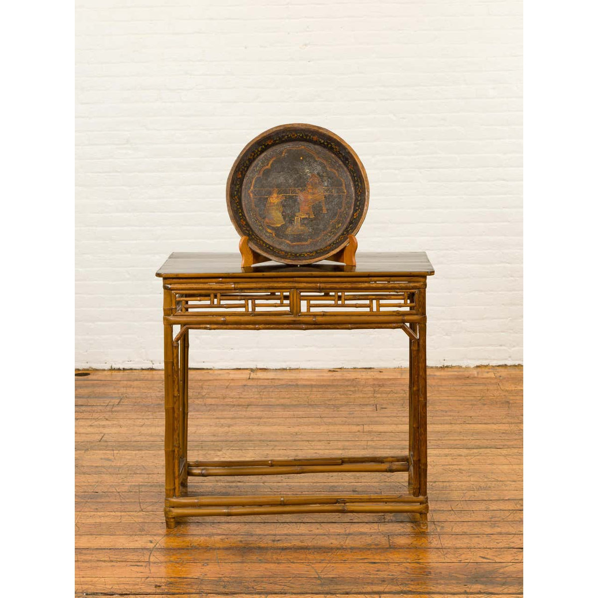 Antique Indian Market Tray with Mughal Inspired Hand Painted Décor-5. Asian & Chinese Furniture, Art, Antiques, Vintage Home Décor for sale at FEA Home