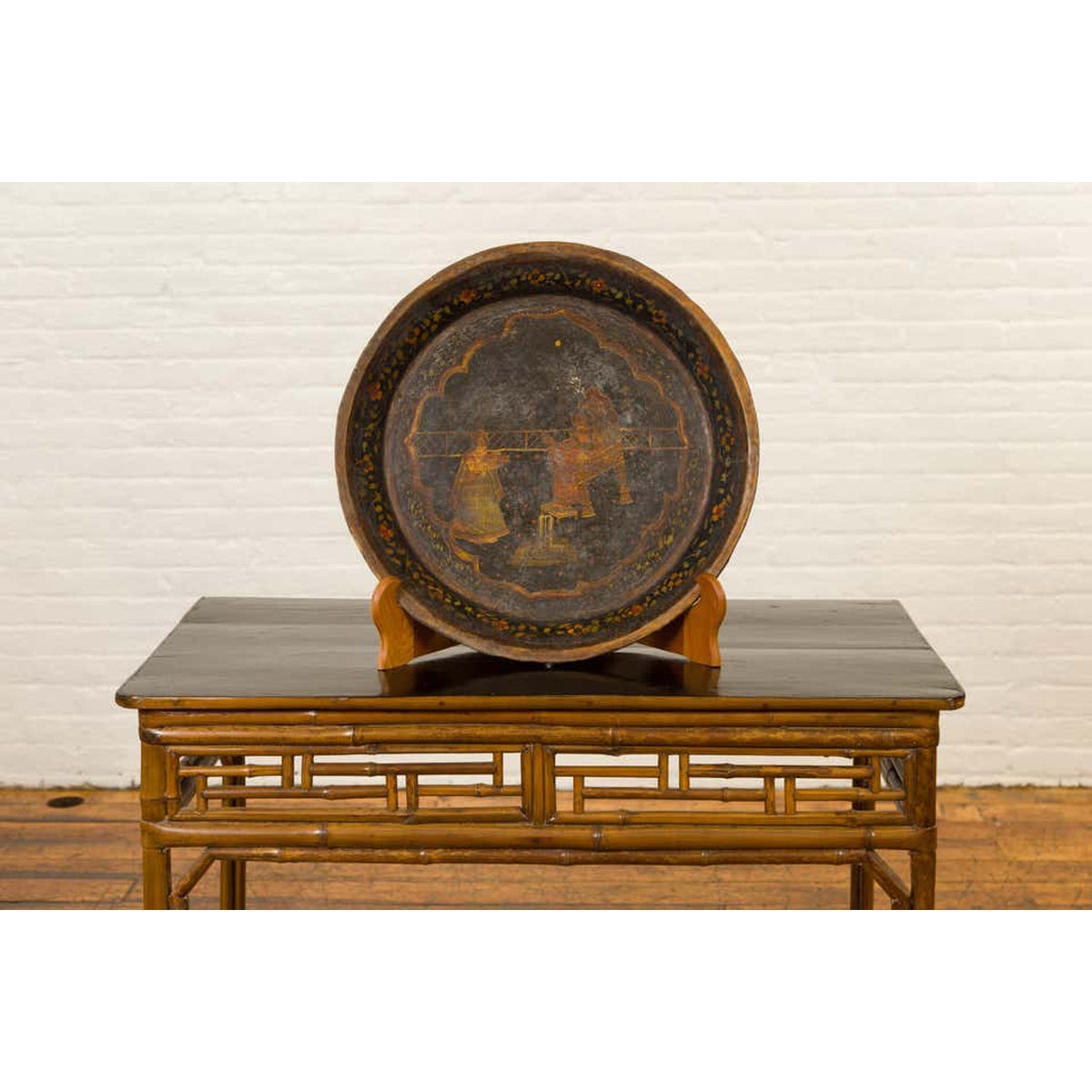 Antique Indian Market Tray with Mughal Inspired Hand Painted Décor-8. Asian & Chinese Furniture, Art, Antiques, Vintage Home Décor for sale at FEA Home