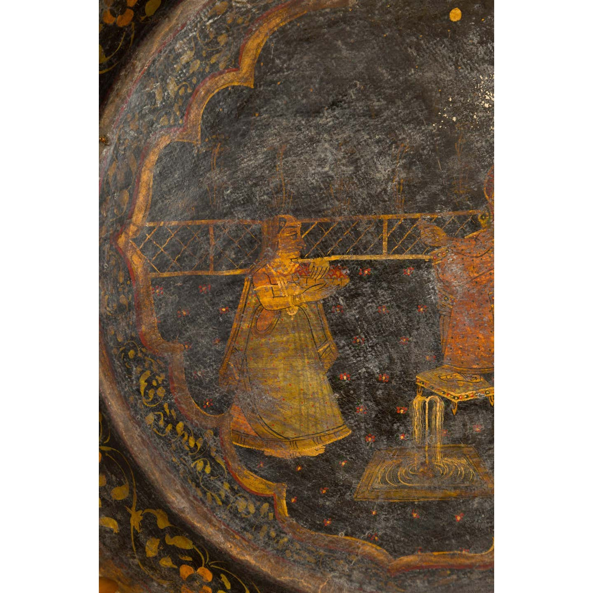 Antique Indian Market Tray with Mughal Inspired Hand Painted Décor-12. Asian & Chinese Furniture, Art, Antiques, Vintage Home Décor for sale at FEA Home