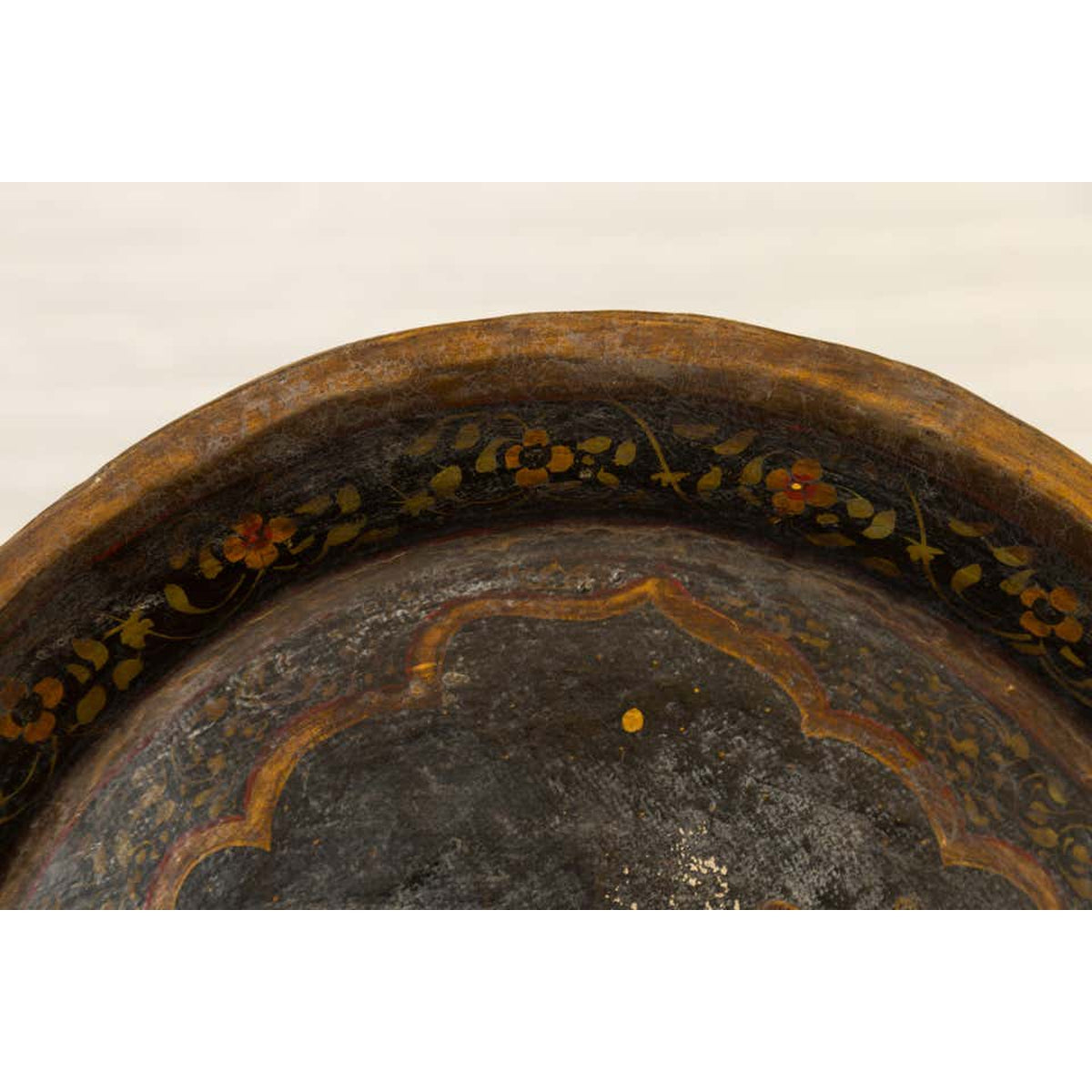 Antique Indian Market Tray with Mughal Inspired Hand Painted Décor-14. Asian & Chinese Furniture, Art, Antiques, Vintage Home Décor for sale at FEA Home