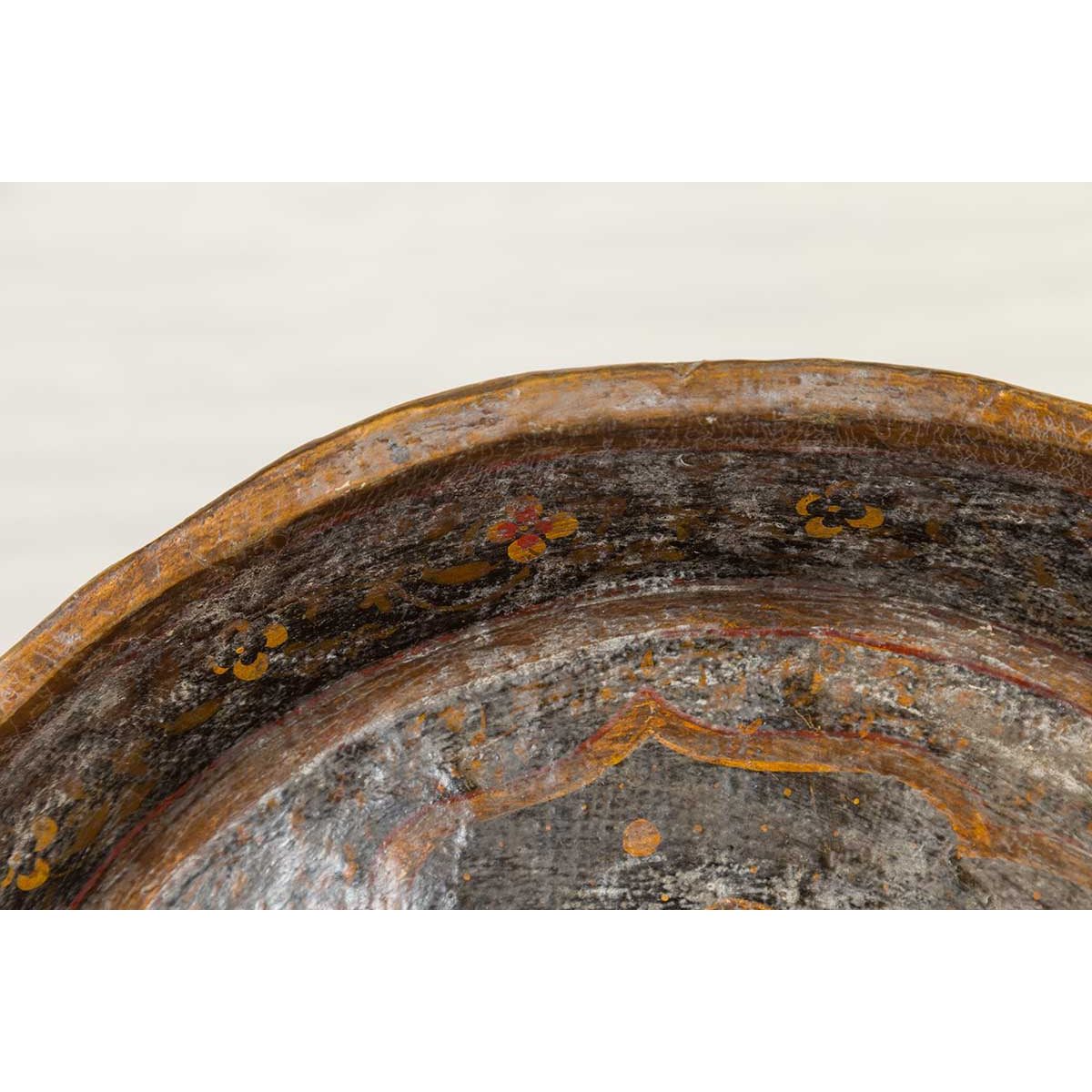 Antique Indian Market Tray with Mughal Inspired Hand Painted Décor-3. Asian & Chinese Furniture, Art, Antiques, Vintage Home Décor for sale at FEA Home