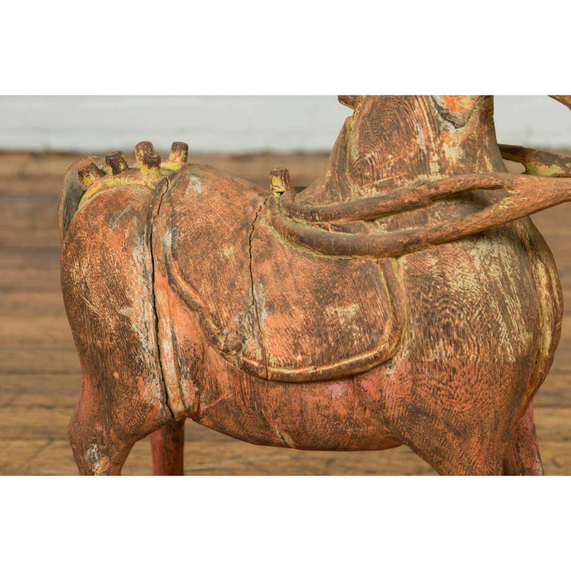 Small Vintage Indian Exterior Rust Colored and Carved Wooden Horse from Madras-YN6800-6. Asian & Chinese Furniture, Art, Antiques, Vintage Home Décor for sale at FEA Home