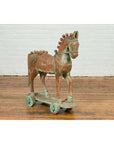 Vintage Indian Antique Wooden Horse On Wheels-6. Asian & Chinese Furniture, Art, Antiques, Vintage Home Décor for sale at FEA Home