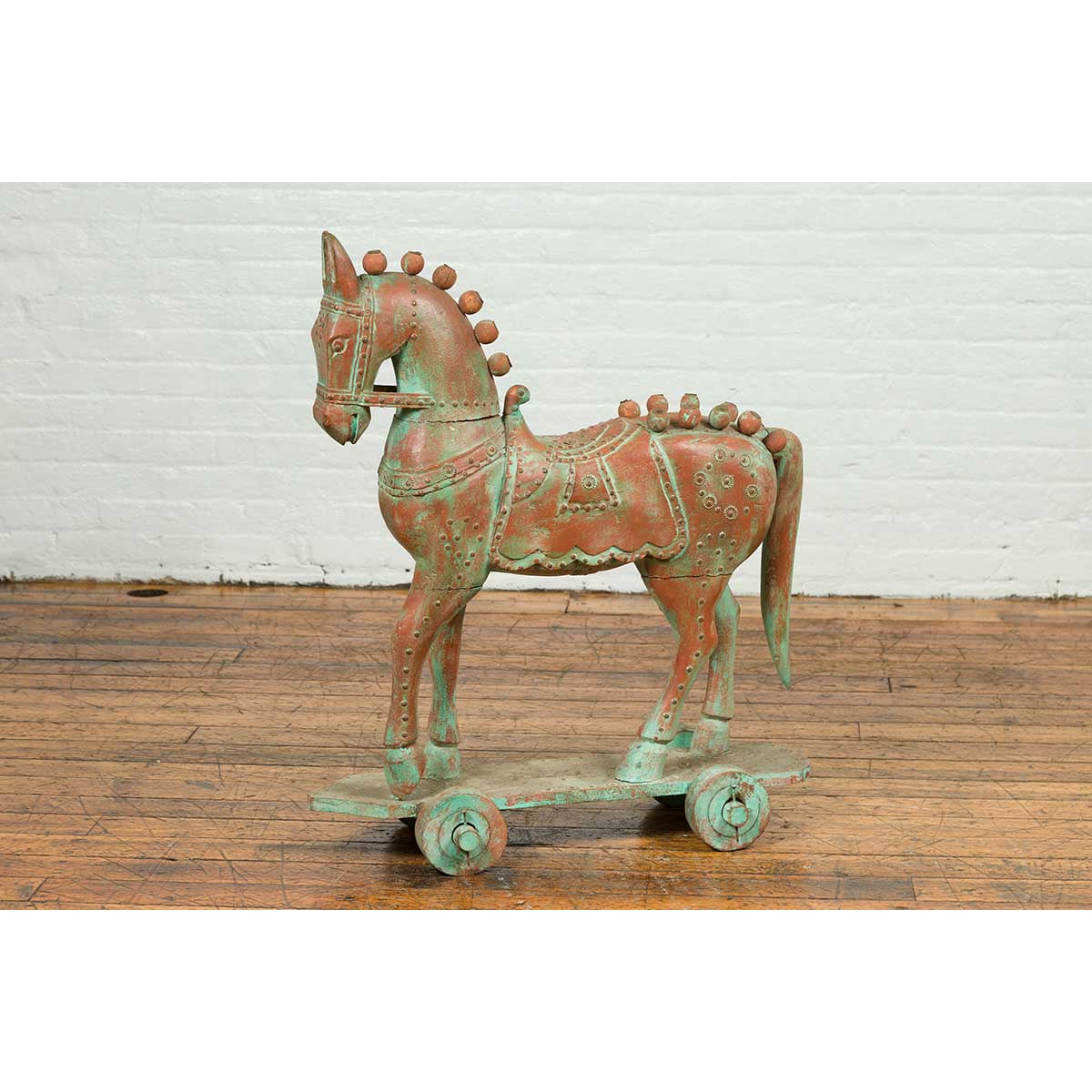 Vintage Indian Antique Wooden Horse On Wheels-4. Asian & Chinese Furniture, Art, Antiques, Vintage Home Décor for sale at FEA Home