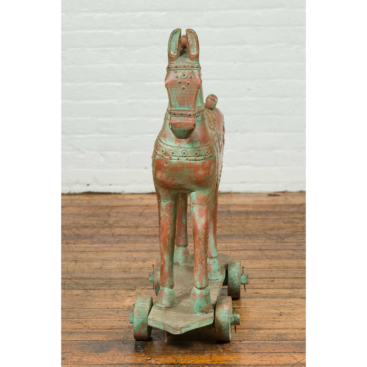 Vintage Indian Antique Wooden Horse On Wheels-5. Asian & Chinese Furniture, Art, Antiques, Vintage Home Décor for sale at FEA Home
