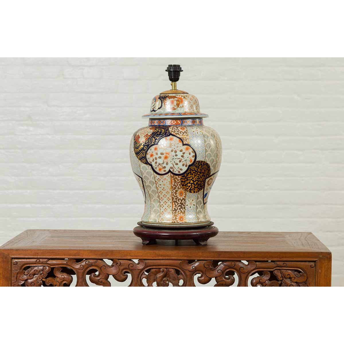 Vintage Japanese Arita Porcelain Gold, Dark Blue and Orange Table Lamp-10. Asian & Chinese Furniture, Art, Antiques, Vintage Home Décor for sale at FEA Home