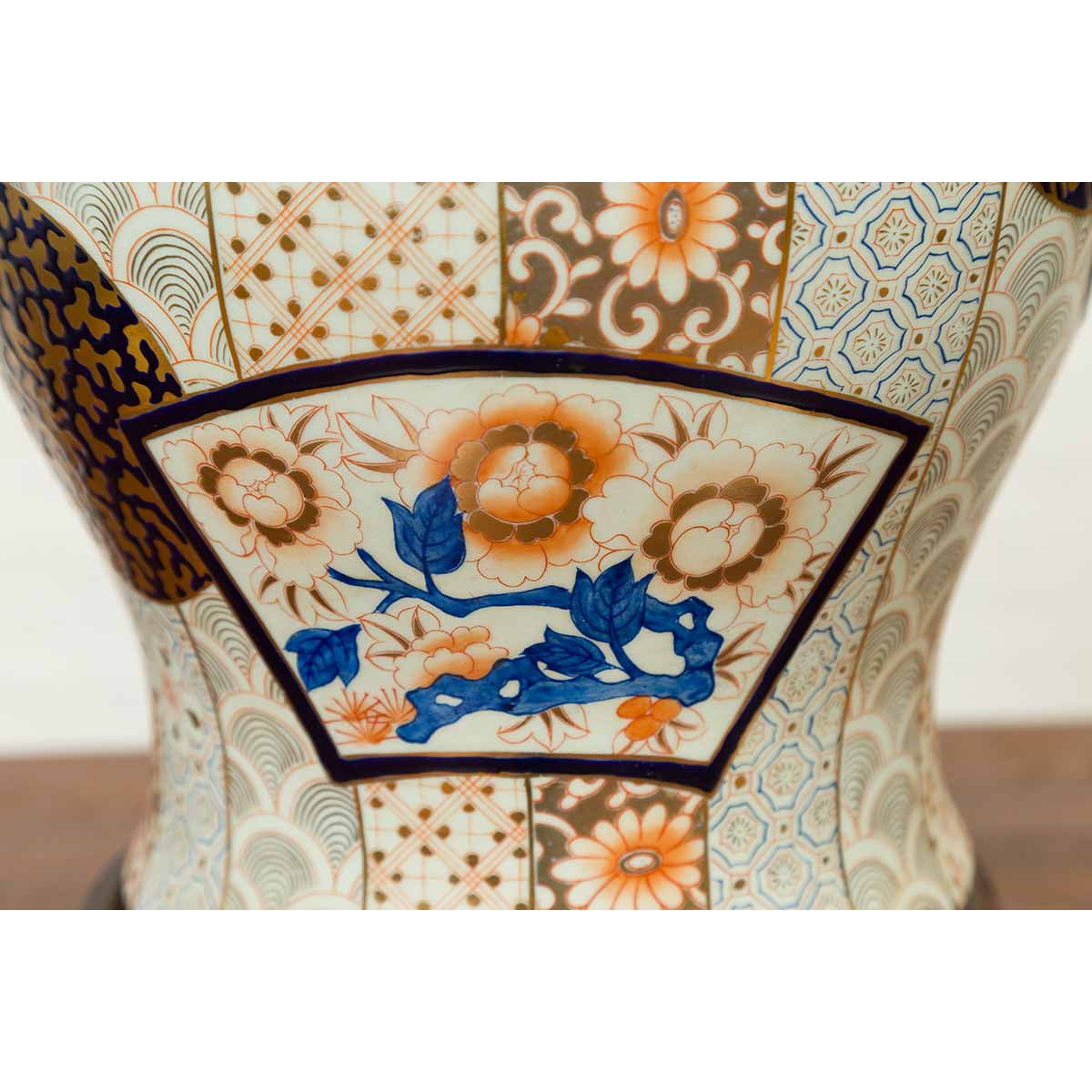 Vintage Japanese Arita Porcelain Gold, Dark Blue and Orange Table Lamp-7. Asian & Chinese Furniture, Art, Antiques, Vintage Home Décor for sale at FEA Home