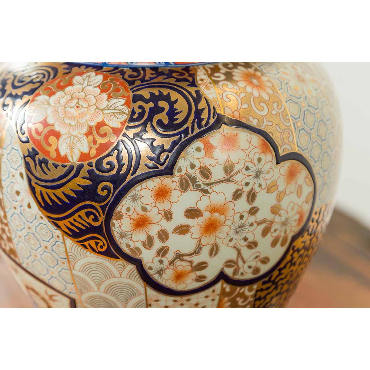 Vintage Japanese Arita Porcelain Gold, Dark Blue and Orange Table Lamp-14. Asian & Chinese Furniture, Art, Antiques, Vintage Home Décor for sale at FEA Home