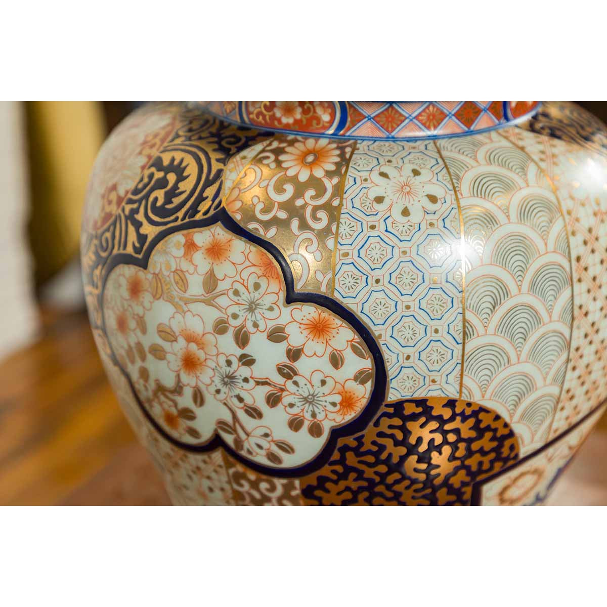 Vintage Japanese Arita Porcelain Gold, Dark Blue and Orange Table Lamp-15. Asian & Chinese Furniture, Art, Antiques, Vintage Home Décor for sale at FEA Home
