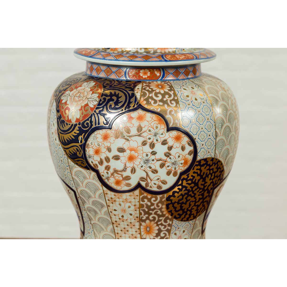 Vintage Japanese Arita Porcelain Gold, Dark Blue and Orange Table Lamp-6. Asian & Chinese Furniture, Art, Antiques, Vintage Home Décor for sale at FEA Home