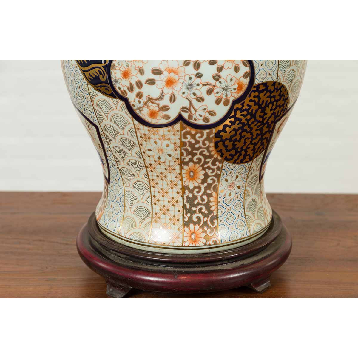 Vintage Japanese Arita Porcelain Gold, Dark Blue and Orange Table Lamp-8. Asian & Chinese Furniture, Art, Antiques, Vintage Home Décor for sale at FEA Home