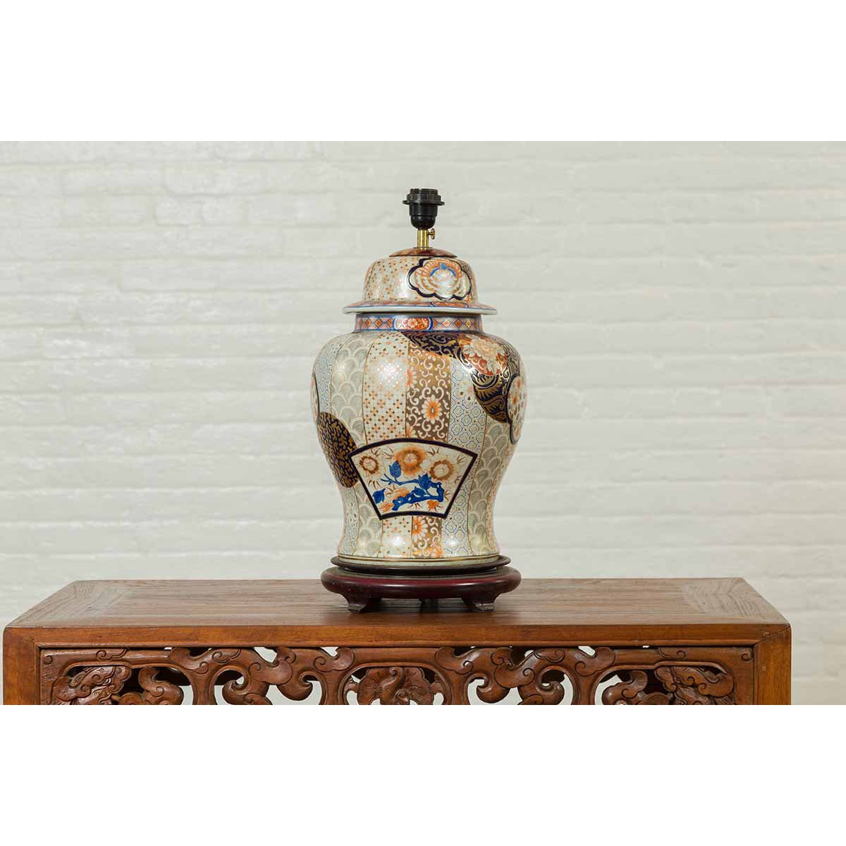 Vintage Japanese Arita Porcelain Gold, Dark Blue and Orange Table Lamp-9. Asian & Chinese Furniture, Art, Antiques, Vintage Home Décor for sale at FEA Home