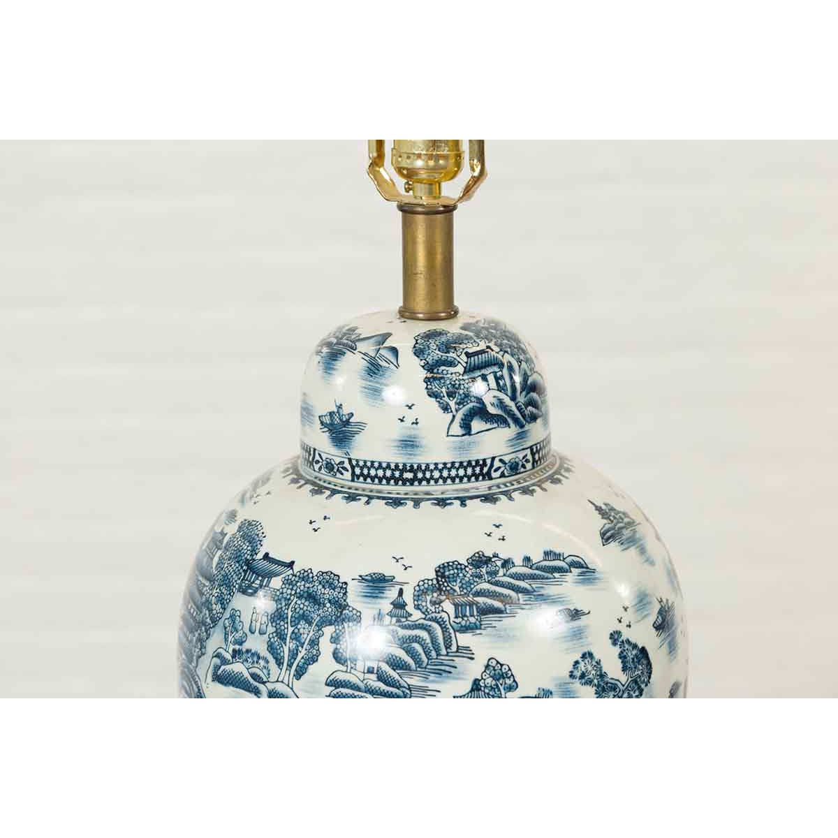 Vintage Chinese Blue and white Porcelain Lamp with Architectures and Landscapes-6. Asian & Chinese Furniture, Art, Antiques, Vintage Home Décor for sale at FEA Home