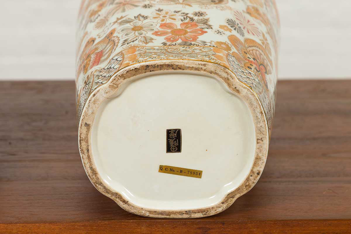 Pair of Chinese Vintage Japanese Kutani Style Vases with Flowers and Butterflies-9. Asian & Chinese Furniture, Art, Antiques, Vintage Home Décor for sale at FEA Home