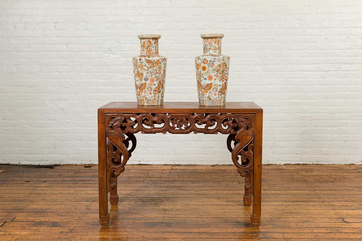 Pair of Chinese Vintage Japanese Kutani Style Vases with Flowers and Butterflies-4. Asian & Chinese Furniture, Art, Antiques, Vintage Home Décor for sale at FEA Home