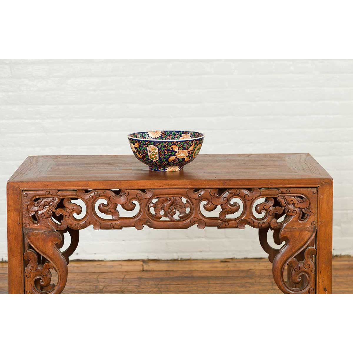 Contemporary Hand Painted Chinese Floral Decor Bowl with Cobalt Blue Ground-14. Asian & Chinese Furniture, Art, Antiques, Vintage Home Décor for sale at FEA Home