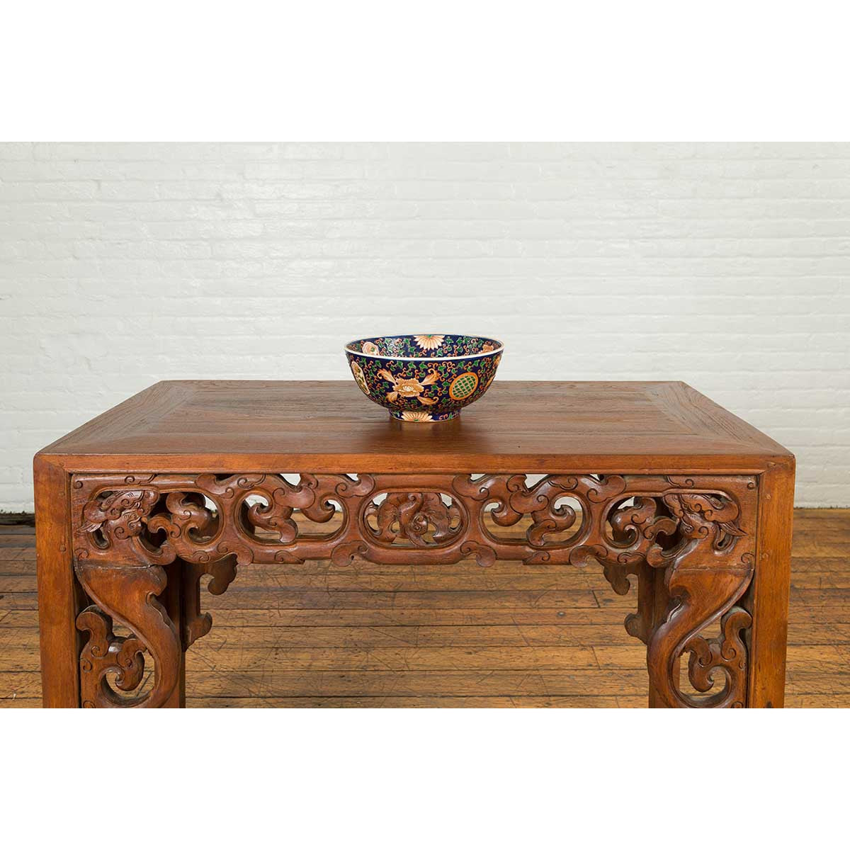 Contemporary Hand Painted Chinese Floral Decor Bowl with Cobalt Blue Ground-8. Asian & Chinese Furniture, Art, Antiques, Vintage Home Décor for sale at FEA Home