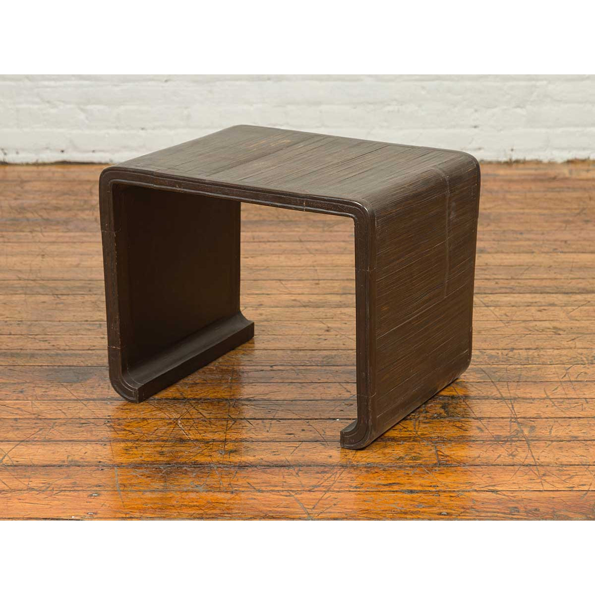 Burmese Contemporary Waterfall Side Table with Opium Mat Top and Horsehoof Feet-5. Asian & Chinese Furniture, Art, Antiques, Vintage Home Décor for sale at FEA Home