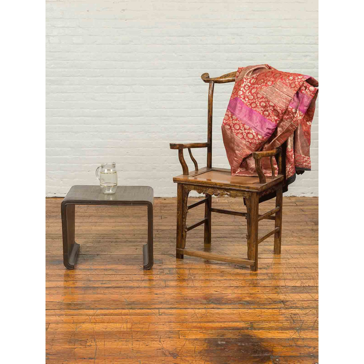 Burmese Contemporary Waterfall Side Table with Opium Mat Top and Horsehoof Feet-3. Asian & Chinese Furniture, Art, Antiques, Vintage Home Décor for sale at FEA Home