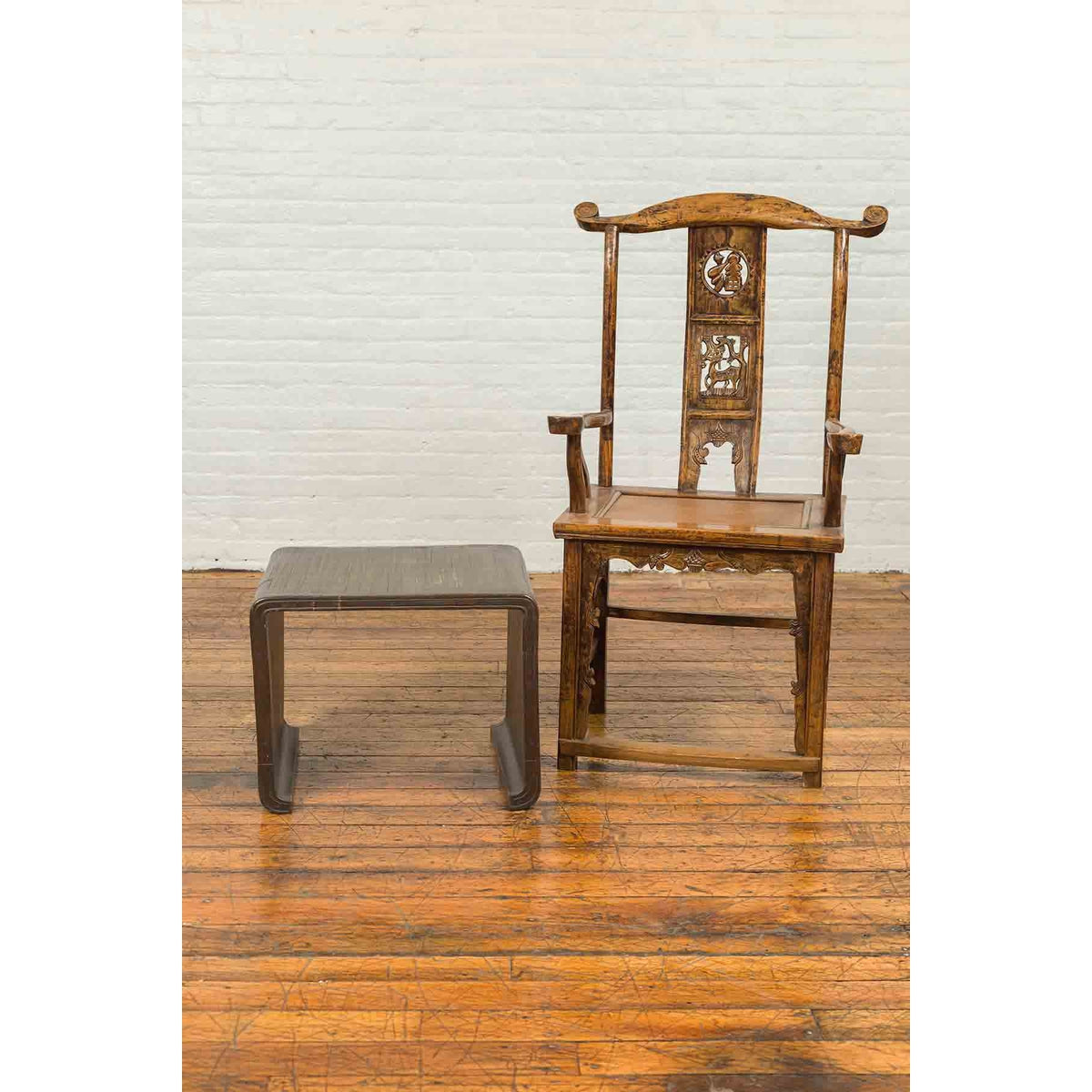 Burmese Contemporary Waterfall Side Table with Opium Mat Top and Horsehoof Feet-4. Asian & Chinese Furniture, Art, Antiques, Vintage Home Décor for sale at FEA Home