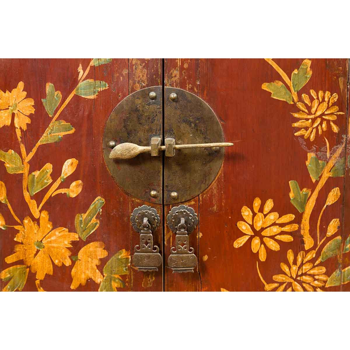 Chinese Qing Dynasty 19th Century Side Cabinet with Painted Floral Decor-7. Asian & Chinese Furniture, Art, Antiques, Vintage Home Décor for sale at FEA Home