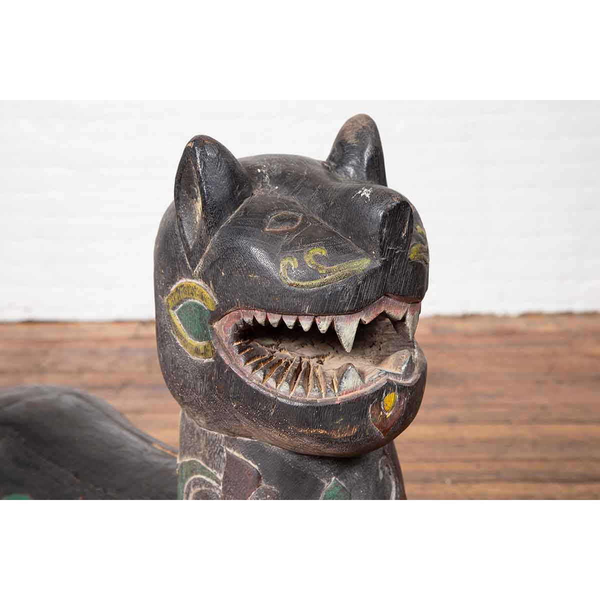 Antique Northern Thai Chiang Mai Carved and Polychrome Mythical Guardian Animal-3. Asian & Chinese Furniture, Art, Antiques, Vintage Home Décor for sale at FEA Home