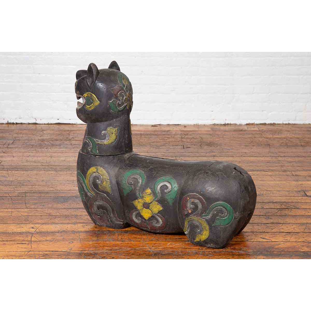 Antique Northern Thai Chiang Mai Carved and Polychrome Mythical Guardian Animal-8. Asian & Chinese Furniture, Art, Antiques, Vintage Home Décor for sale at FEA Home