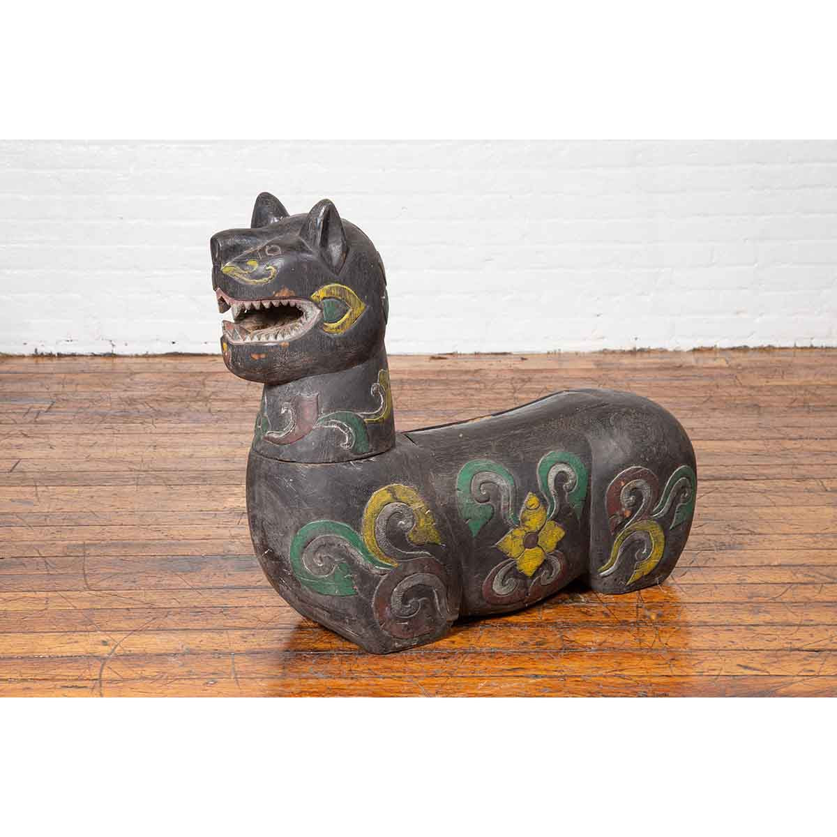 Antique Northern Thai Chiang Mai Carved and Polychrome Mythical Guardian Animal-9. Asian & Chinese Furniture, Art, Antiques, Vintage Home Décor for sale at FEA Home