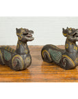 Pair of Antique Northern Thai Carved and Polychrome Mythical Guardian Animals-7. Asian & Chinese Furniture, Art, Antiques, Vintage Home Décor for sale at FEA Home