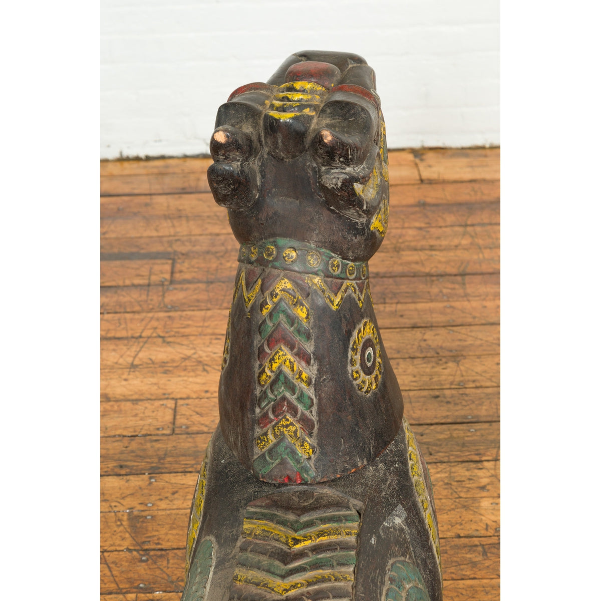 Pair of Antique Northern Thai Carved and Polychrome Mythical Guardian Animals-13. Asian & Chinese Furniture, Art, Antiques, Vintage Home Décor for sale at FEA Home