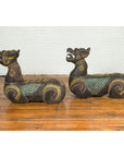 Pair of Antique Northern Thai Carved and Polychrome Mythical Guardian Animals-16. Asian & Chinese Furniture, Art, Antiques, Vintage Home Décor for sale at FEA Home