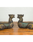 Pair of Antique Northern Thai Carved and Polychrome Mythical Guardian Animals-17. Asian & Chinese Furniture, Art, Antiques, Vintage Home Décor for sale at FEA Home