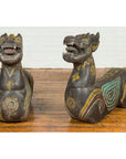 Pair of Antique Northern Thai Carved and Polychrome Mythical Guardian Animals-2. Asian & Chinese Furniture, Art, Antiques, Vintage Home Décor for sale at FEA Home