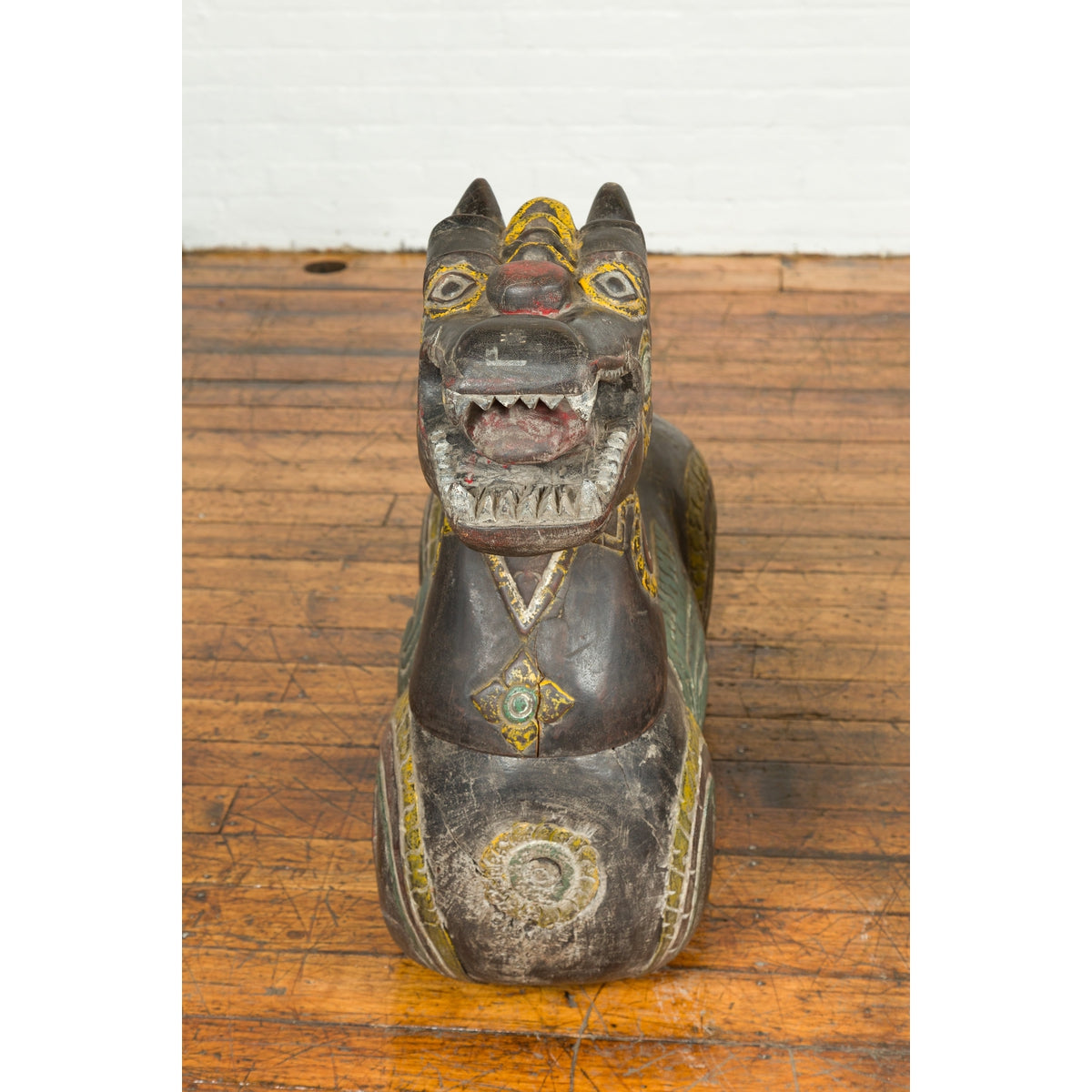 Pair of Antique Northern Thai Carved and Polychrome Mythical Guardian Animals-4. Asian & Chinese Furniture, Art, Antiques, Vintage Home Décor for sale at FEA Home