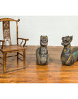 Pair of Antique Northern Thai Carved and Polychrome Mythical Guardian Animals-3. Asian & Chinese Furniture, Art, Antiques, Vintage Home Décor for sale at FEA Home