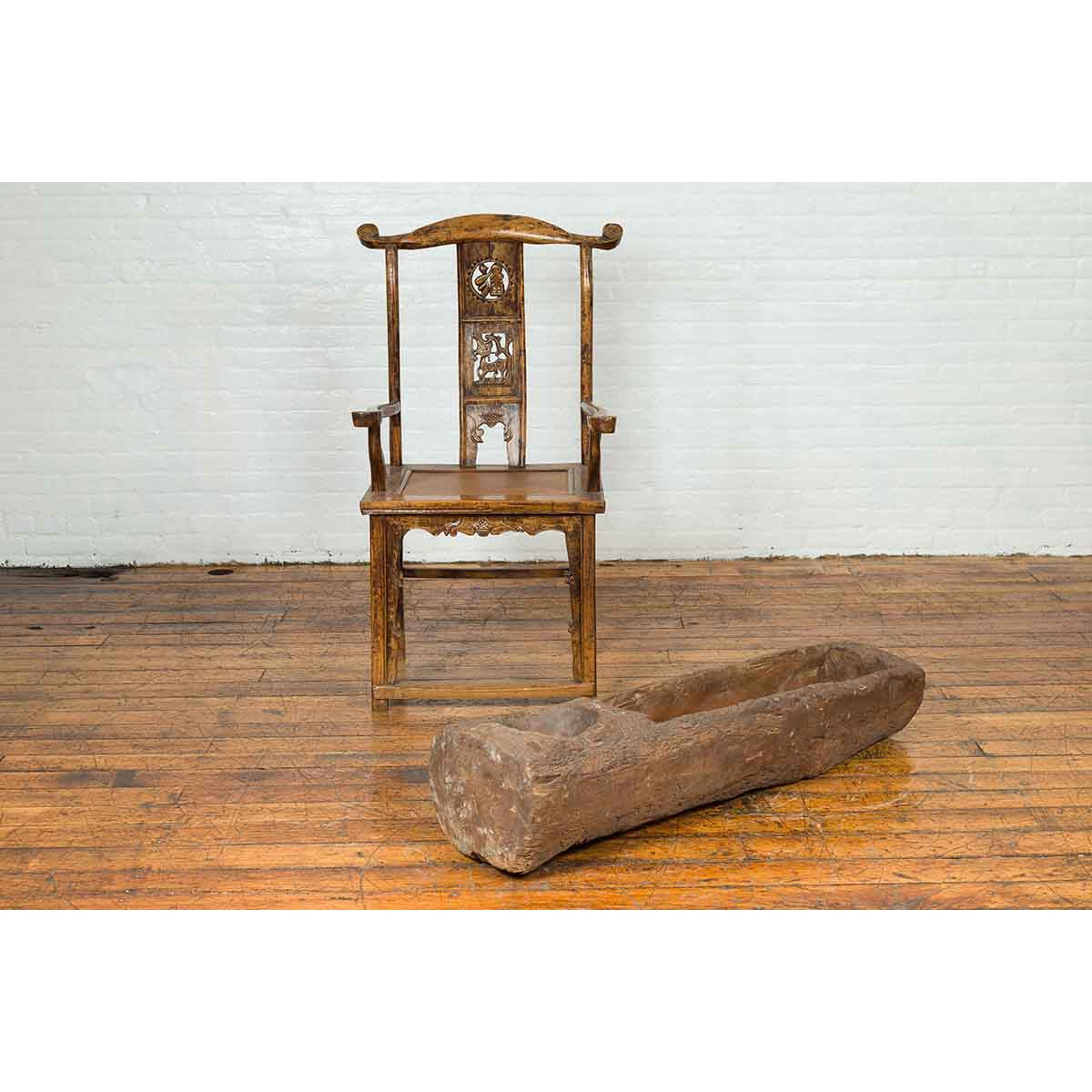 Chinese Antique 19th Century or Older Rustic Mortar with Weathered Patina-3. Asian & Chinese Furniture, Art, Antiques, Vintage Home Décor for sale at FEA Home
