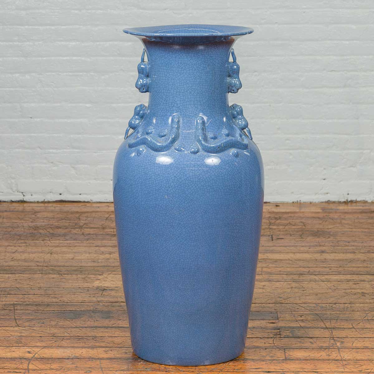 Chinese Contemporary Ceremonial Altar Vase with Crackled Blue Patina-2. Asian & Chinese Furniture, Art, Antiques, Vintage Home Décor for sale at FEA Home