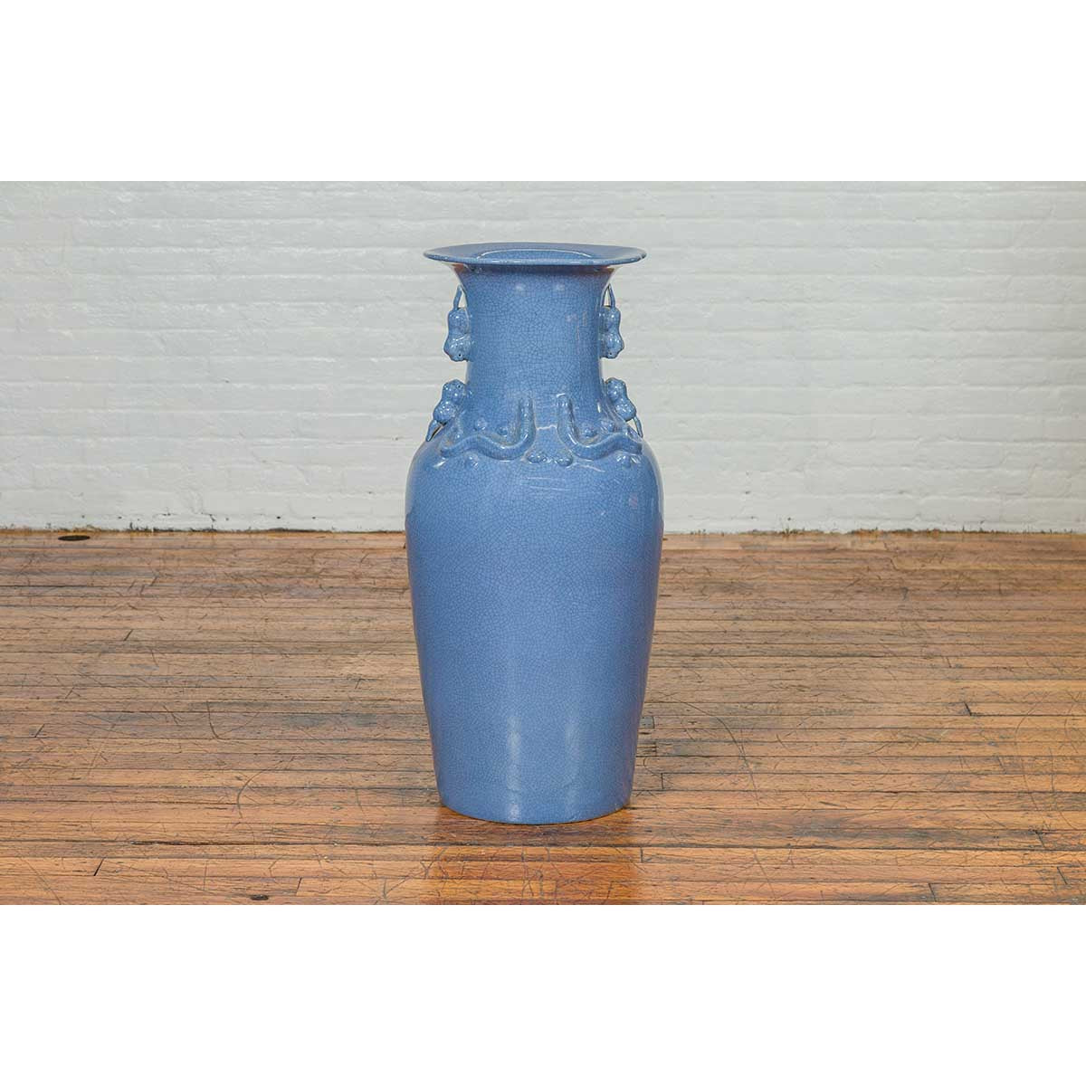 Chinese Contemporary Ceremonial Altar Vase with Crackled Blue Patina-8. Asian & Chinese Furniture, Art, Antiques, Vintage Home Décor for sale at FEA Home