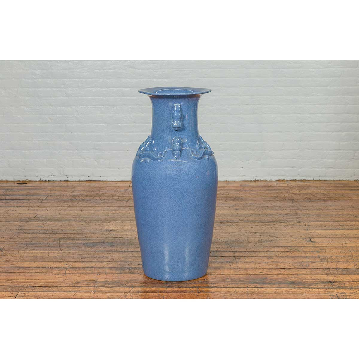 Chinese Contemporary Ceremonial Altar Vase with Crackled Blue Patina-9. Asian & Chinese Furniture, Art, Antiques, Vintage Home Décor for sale at FEA Home